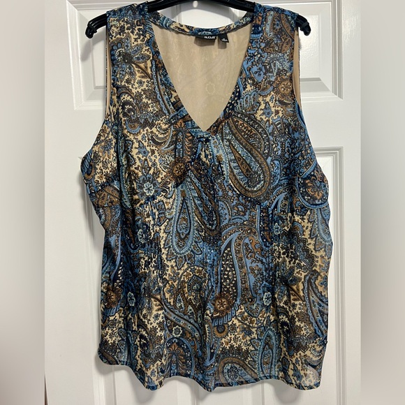 a.n.a Tops - a.n.a Blue and Brown Paisley V-Neck Blouse-
